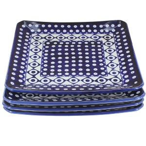 Blue Rose Polish Pottery 2041-4 Zaklady Sq Dinner Plate Set - 1 of 2