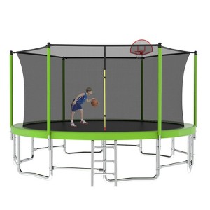 NAYSAYE Trampoline 15FT with Safety Net and Ladder for Kids and Adults Outdoor Recreation, Green, 179.92"*107.87"*197.02" - 1 of 4