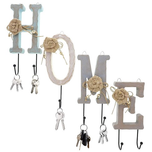 Juvale 4 Piece Home Wood Letters Key, Wooden Letter Holder Wall Mount