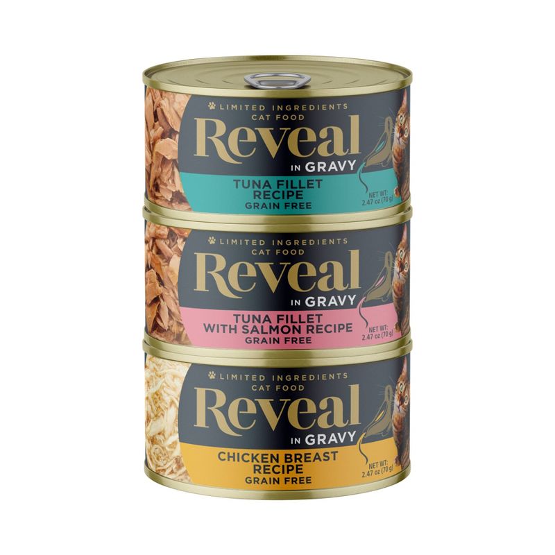 Reveal Pet Limited Ingredient Canned Variety of Salmon, Tuna and Chicken Flavors in Broth Grain Free Wet Cat Food - 2.47oz/12ct, 3 of 8