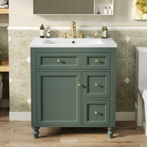 VYNXARIA 30'' Bathroom Vanity with Top Sink - Modern Storage Cabinet with 2 Drawers - 1 of 4