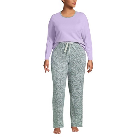 Lands' End Women's Plus Size Knit Pajama Set Long Sleeve T-shirt