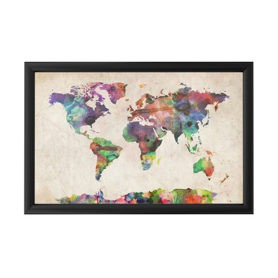 Trademark Fine Art - Michael Tompsett 'Urban Watercolor World Map' - Backlit LED Lightbox with Metal Frame