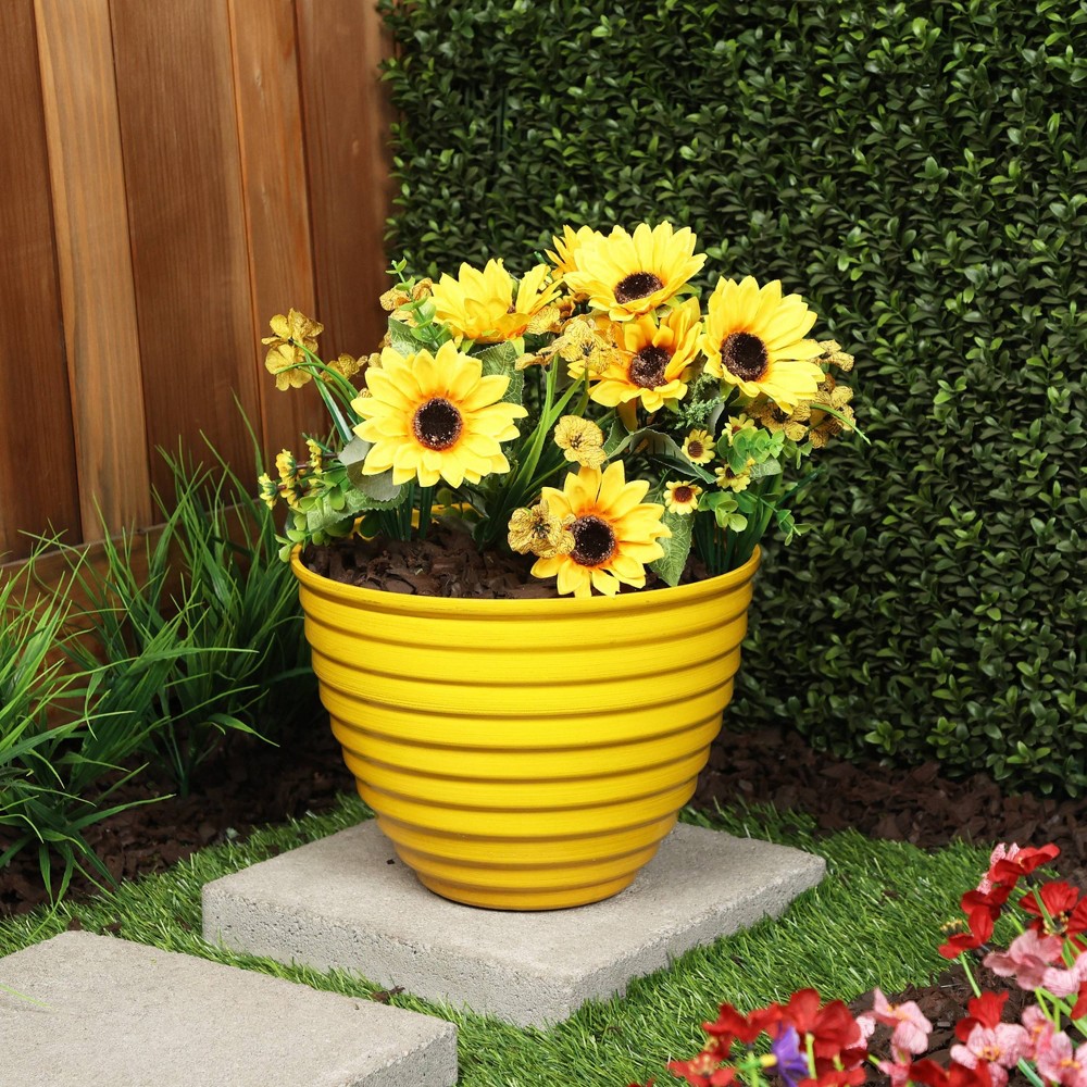 Photos - Flower Pot Alpine Corporation Ribbed Plastic Indoor Outdoor Planter Yellow 12"x12"x9"