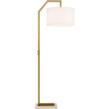 Possini Euro Design Kittridge Mid Century Modern 62 1/2" Tall Standing Floor Lamp Light Curved Chairside Arc Marble Base Foot Switch Metal Warm Gold