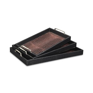 Cheung's Aelon Set of 3 Vinyl Faux Alligator Skin Wood Trays - 1 of 4