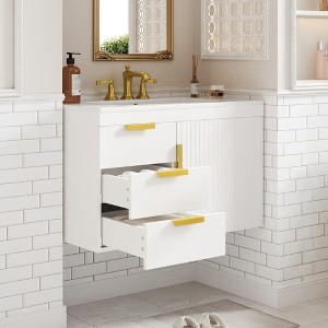 KWPZQEB Wall Mounted Floating Cabinet with Ceramic Sink & Side Cabinet Combo, Rectangular Vanity W/ Drawers & Door, Storage Cabinet for Bathroom - 1 of 4