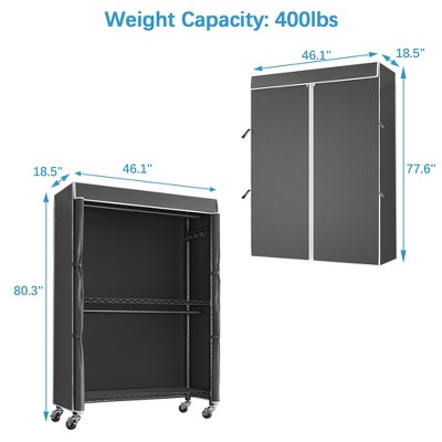 Black Heavy Duty Rolling Garment Rack with Cover and Wire Shelving