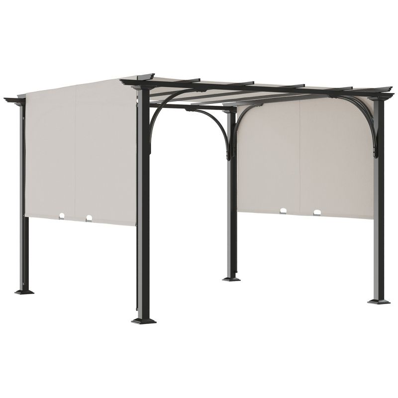Outsunny 10' x 10' Outdoor Pergola Patio Gazebo Retractable Canopy Sun Shelter with Steel Frame, 1 of 7