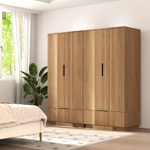 Brafabhome 64" Fluted Armoire Wardrobe Closet with 2 Drawers, 4 Doors Wooden Wardrobe Cabinet with Adjustable Shelf, Modern Armoires for Clothes Coats - 1 of 4