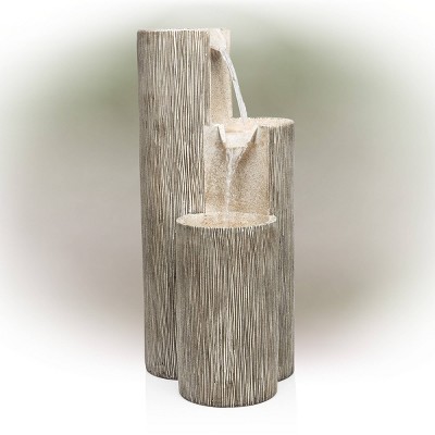 Modern 41" Gray Polyresin Three-Tier Column Fountain with LED Light