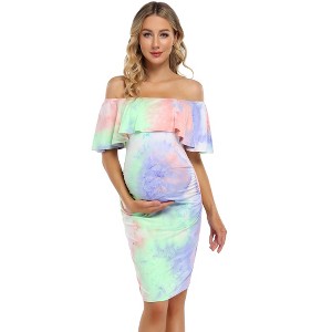 Clearlove Maternity Dress Women's Off Shoulder Casual Maxi Dress Maternity Dress for Babyshower Photography - 1 of 4
