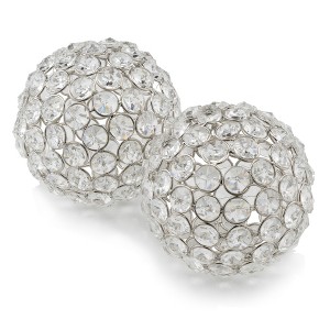HomeRoots Set of Two Clear And Silver Faux Crystal And Steel Decorative Orb Tabletop Sculptures - 1 of 4