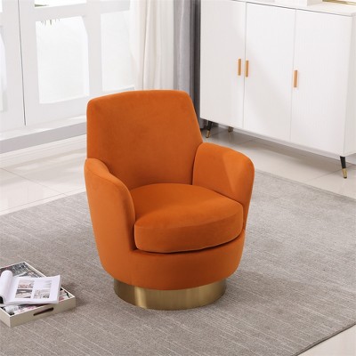 Teddy Swivel Barrel Chair, Swivel Accent Chairs Armchair for Living Room, Round Barrel Chairs with Gold Stainless Steel Base