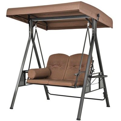 Pamapic 2-Person Metal Patio Swing with Canopy and Cushions