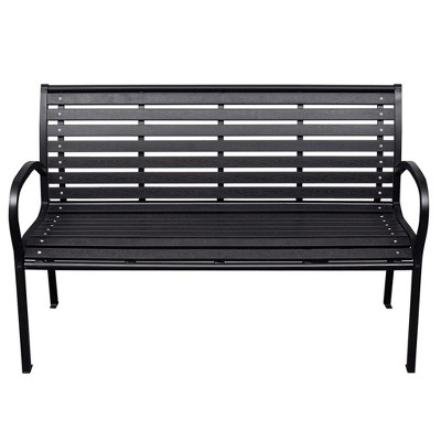 Elegant Black Patio Bench 45.7" Steel and Wood-Plastic Composite