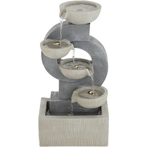 Tarin Four Bowl 23 1/2" High Large Modern Indoor Outdoor Decor Gray Faux Stone Floor Fountain with Light LED Cascading Outside - 1 of 4