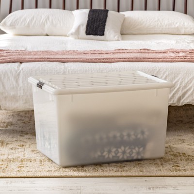 Pearl White Stackable Plastic Storage Bins with Lids, 144 Quart, 3 Pack