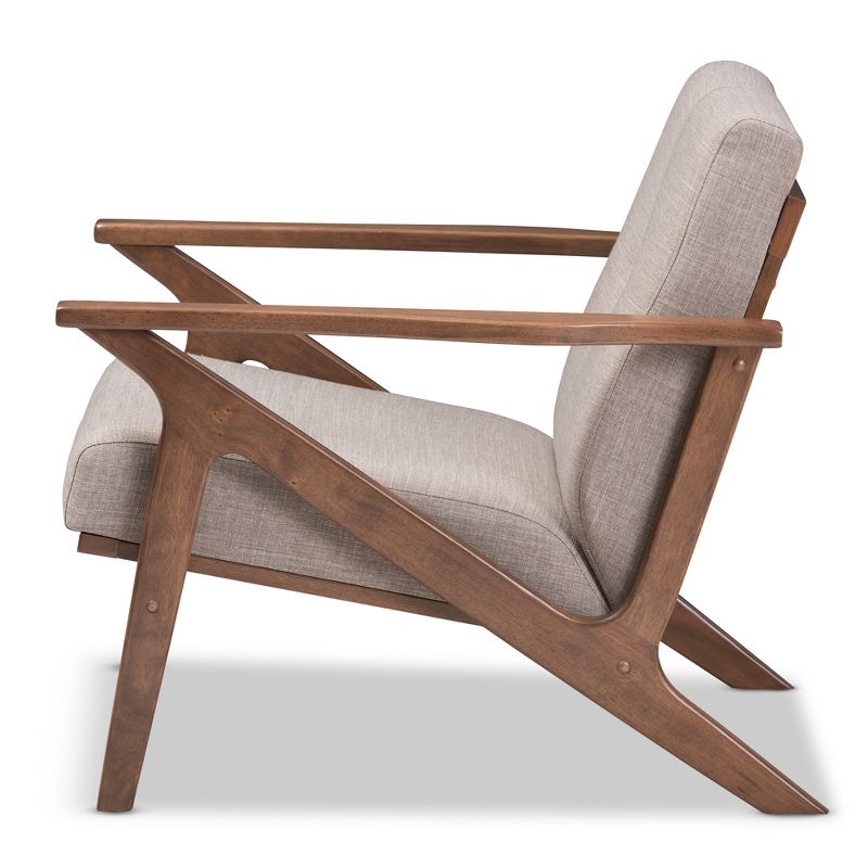 Bianca Mid Century Modern Walnut Wood Light Gray Fabric Tufted Lounge Chair Light Gray - Baxton Studio, 4 of 14