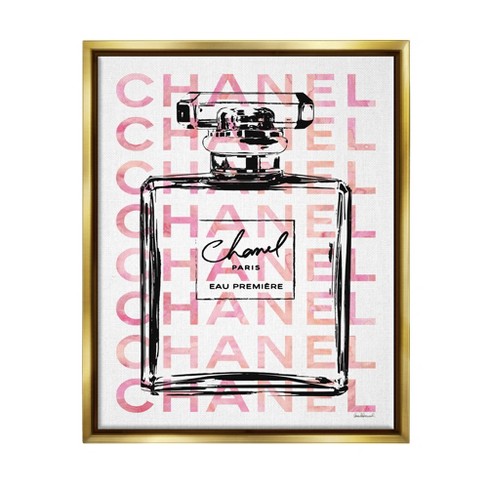 Stupell Industries Glam Perfume Bottle With Words Pink Black Gold Floater  Framed Canvas Wall Art, 16 x 20