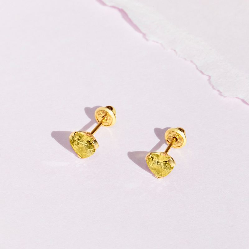 Girls' Birthstone CZ Heart Screw Back 14k Gold Earrings - In Season Jewelry, 5 of 9