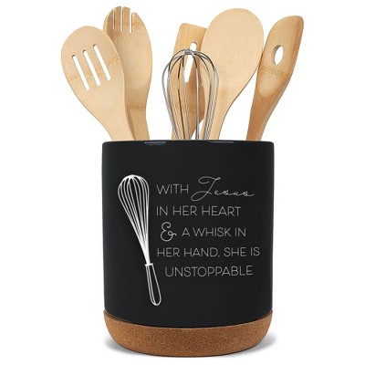 Elanze Designs Jesus Whisk Black X-Large Cork Bottom Kitchen Utensil Holder