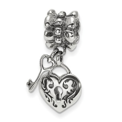Black Bow Jewelry Sterling Silver Heart and Key Dangle Bead Charm