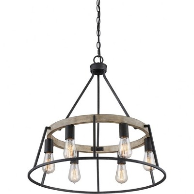 Gray Ash Steel and Faux Wood 6-Light Drum Chandelier