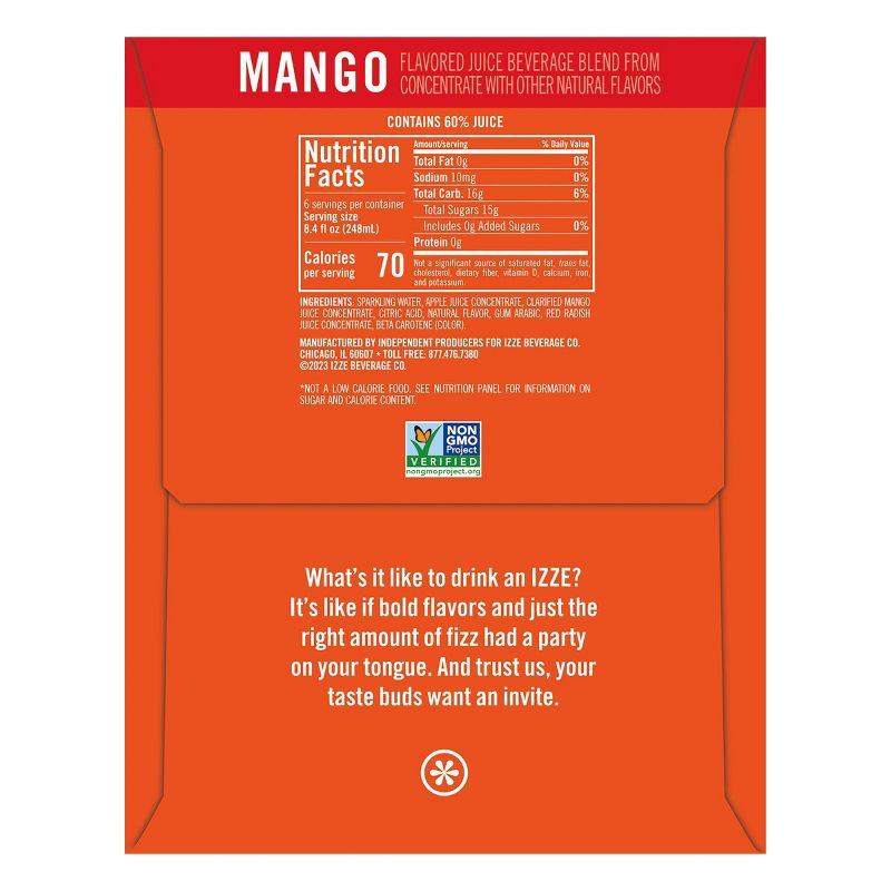 IZZE Mango Sparkling Juice - 6pk/8.4 fl oz Cans, 4 of 5