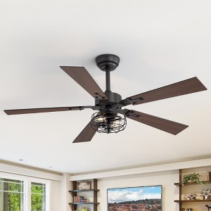 Airsurfer 48-inch Matte Black Industrial 5-Blade Ceiling Fan with Light and Remote - 1 of 4