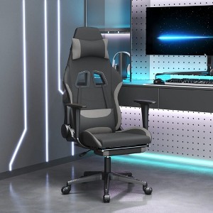 vidaXL Massage Gaming Chair with Footrest Black and Light Gray Fabric - 1 of 4