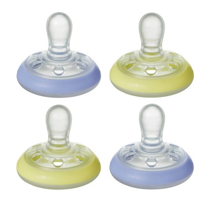 Tommee Tippee Breast-like Night Time 4pk Pacifier 0-6 Months - Blue/Yellow