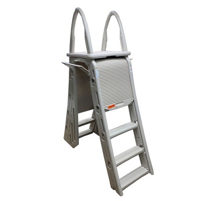 Confer Plastics 7200 Adjustable A-Frame Safety Ladder Steps with Roll-Guard for Above Ground Swimming Pool, 48"to 56" Height, Warm Gray