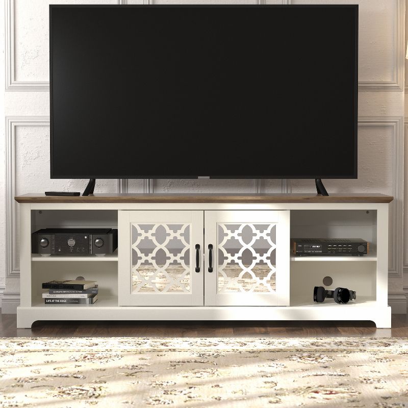 Galano Heron 68.2 in. 2 Door TV Stand Fits TV's up to 75 in. in Ivory with Knotty Oak, Black with Knotty Oak, 1 of 15