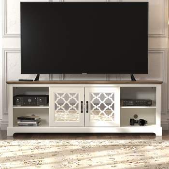 Galano Heron 68.2 in. 2 Door TV Stand Fits TV's up to 75 in. in Ivory with Knotty Oak, Black with Knotty Oak
