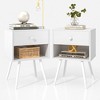 VECELO Set of 2 Industrial Nightstand Mid-Century Side End Table/Bedside Table with Drawer Brown/Gray/Marble White - 2 of 4