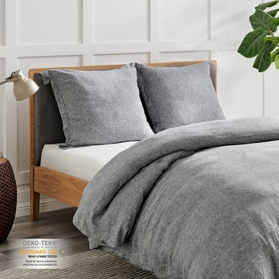 Heathered Stone Gray Linen Euro Sham with Flange