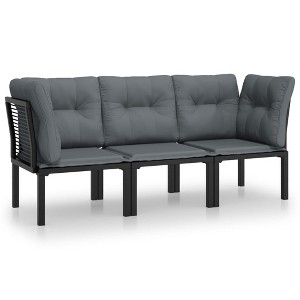 vidaXL Patio Furniture Set Outdoor Loveseat Sofa Black and Gray Poly Rattan - 1 of 4