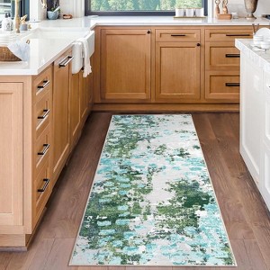 Acekool Modern Washable Rug 8x10: Non-Slip Stain Resistant Carpet for Living Room, Bedroom, Nursery – Fuchsia/Green - 1 of 4
