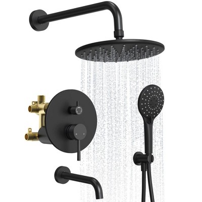 Aposhion 12 Inch Square Rainfall Shower Faucet Set Rough-in Pressure-balanced Valve with Handheld Sprayer Wall Mounted Luxury Rain Shower Faucet Kit