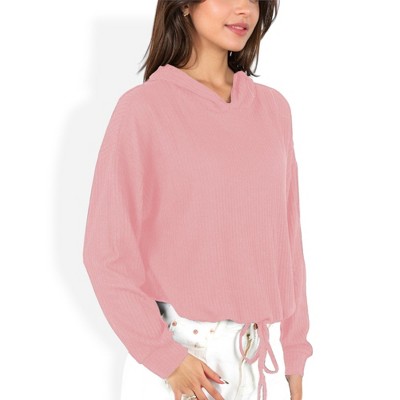 Anna-Kaci Women's Drawstring Hem Ribbed Hoodie with Long Sleeves and Relaxed Fit