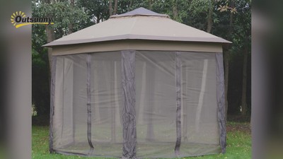 Hexagonal Coffee and Beige Steel Frame Pop-Up Gazebo with Mesh Netting