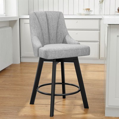 Gikpal Swivel Bar Stools, 24" Counter Height Bar Stools Set of 1, Fabric Upholstered Counter Bar Stools with Solid Wood Legs for Kitchen Island, Light