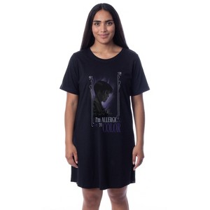 Wednesday Womens' I'm Allergic To Color Nightgown Sleep Pajama Shirt Black - 1 of 4
