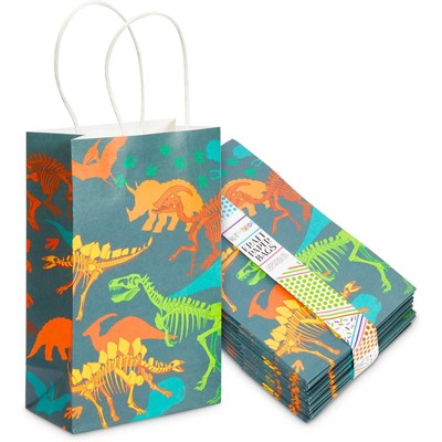 Blue Panda 24 Pack Dinosaur Party Favors Bags, Small Gift Bags with Handles (9 x 5.5 x 3.15 in)