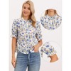 INSPIRE CHIC Women's Mock Neck Floral Button Down Puff Short Sleeve Casual Chiffon Blouses - 2 of 4