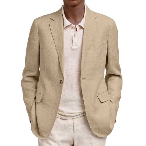 Garvee Men's Casual Blazer One Button Lightweight Sport Coats Solid Notched Lapel Suit Jackets Khaki L