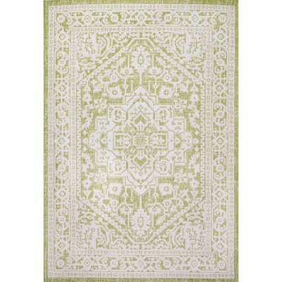 Sinjuri Green/Cream Medallion 4' x 6' Reversible Indoor/Outdoor Rug