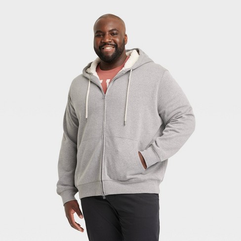 Men's Big & Tall High-Pile Fleece Lined Hooded Zip-Up Sweatshirt -  Goodfellow & Co™ Gray XXLT