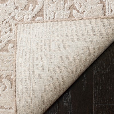 Beige and Cream Vintage Distressed Floral 8'x8' Area Rug